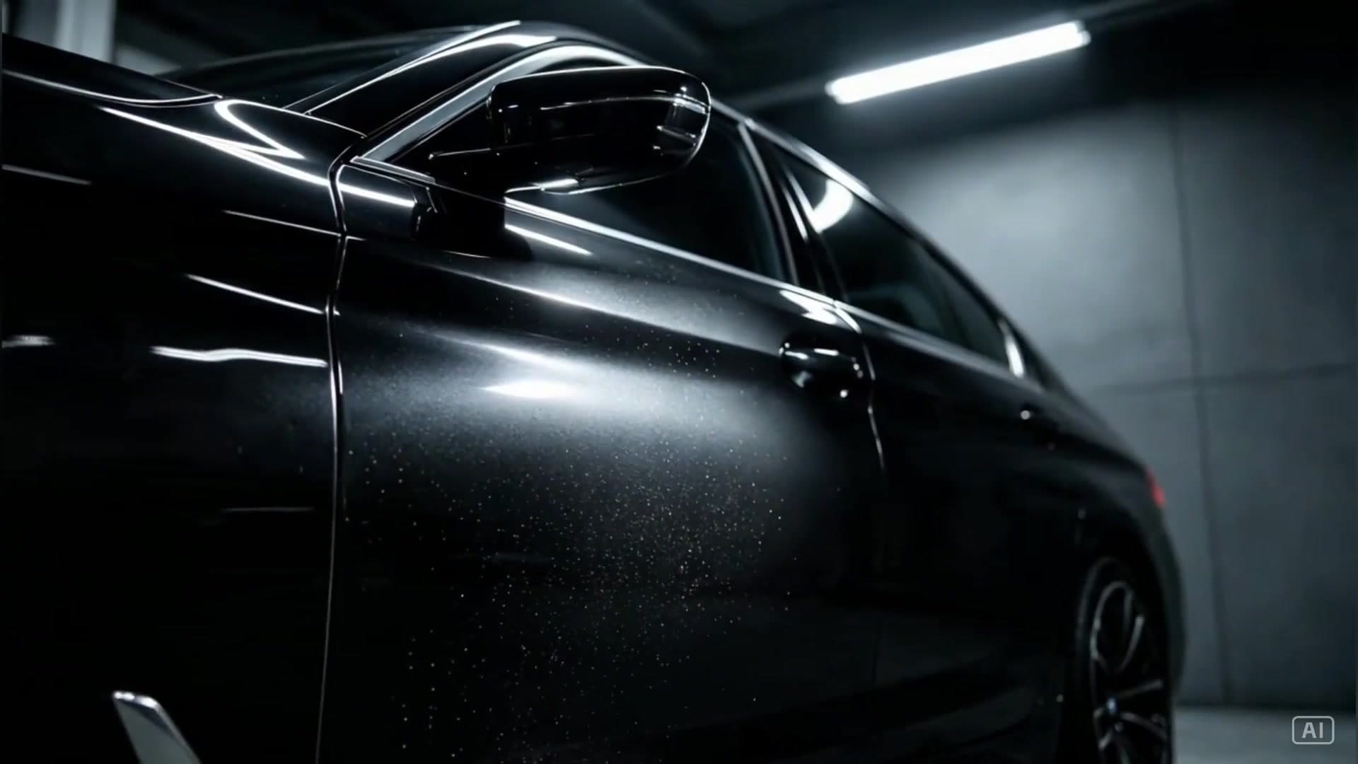 Black SUV with headlights on inside the Gurkha Automotive workshop